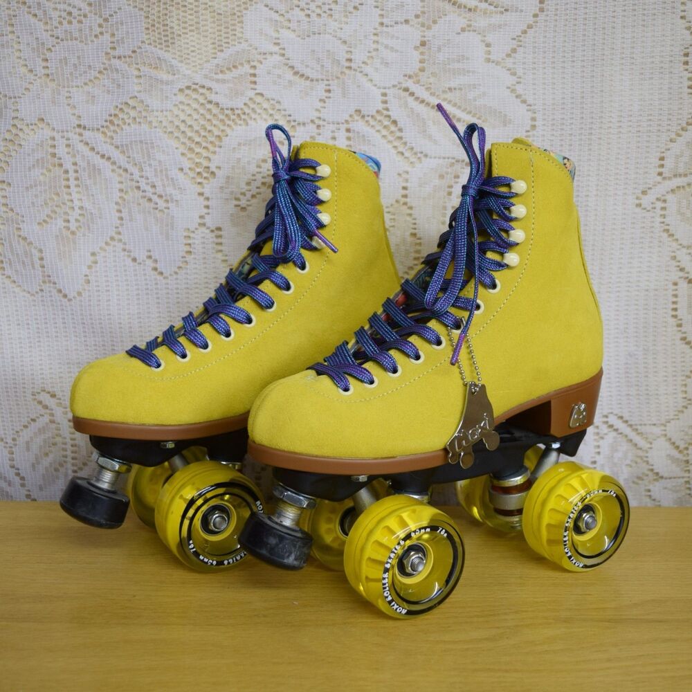 Moxi Lolly Quad Roller Skates Size 4 Pineapple Yellow Suede Fits 5-5.5 Womens